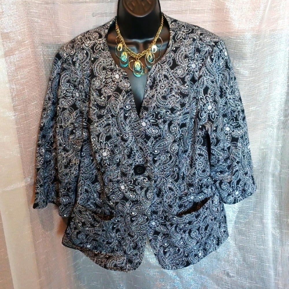 Briggs NY black print blazer, 16W